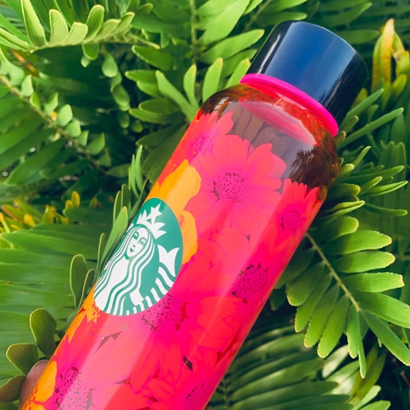Starbucks Strawberry Glass Water Bottle Tumbler Recycled Floral 20oz 2022 New - Picture 7 of 9